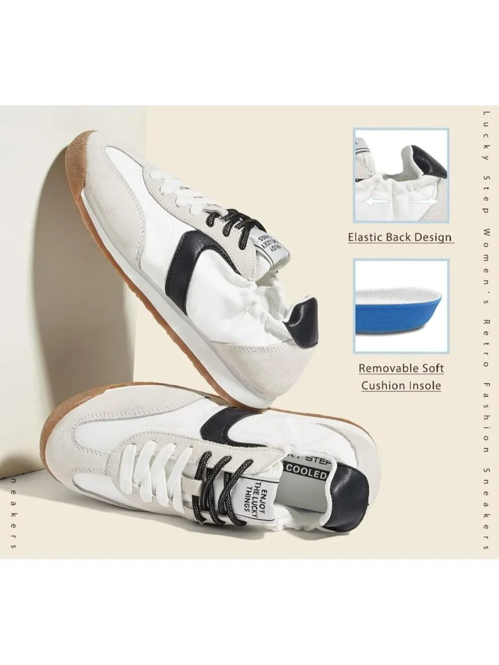 Women White Black Lightweight Slip On Comfortable Casual Lace Up Fashion Sneaker